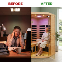 2-Person Corner Far Infrared Sauna Room - Hemlock Wood, Deluxe Transparent Glass Front, Large Capacity Home Sauna — Before & After