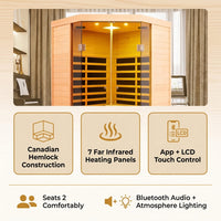2-Person Corner Far Infrared Sauna Room - Hemlock Wood, Deluxe Transparent Glass Front, Large Capacity Home Sauna — Results & Stats