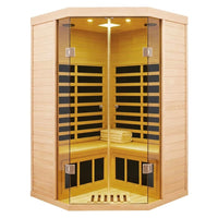 2-Person Corner Far Infrared Sauna Room - Hemlock Wood, Deluxe Transparent Glass Front, Large Capacity Home Sauna — Studio Shot