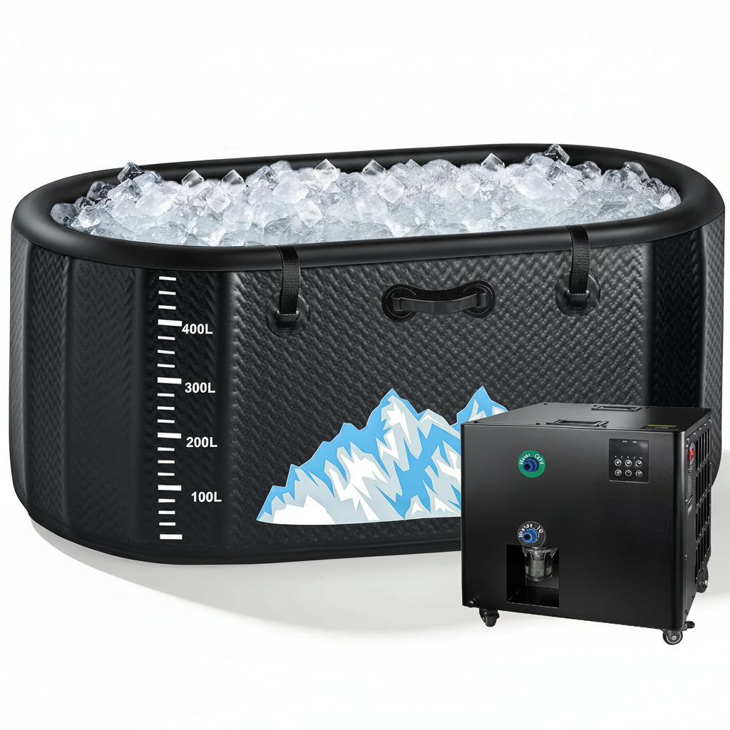 Cold Plunge Tub, 248 Gallon, 1 Horsepower, Heavy-Duty Ice Bath Tub for Athletes with Hot & Cold, Portable Inflatable Plunge Chiller with Water Treatment Kit, Immersion Therapy, Wifi (Black, 1 Set)