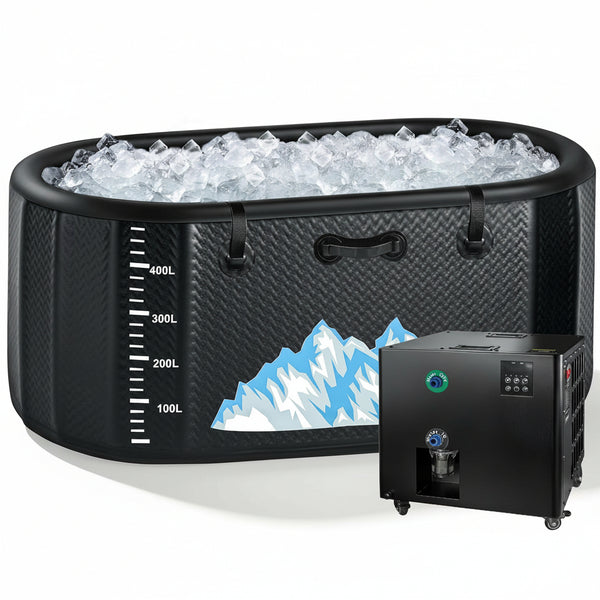 Cold Plunge Tub, 248 Gallon, 1 Horsepower, Heavy-Duty Ice Bath Tub for Athletes with Hot & Cold, Portable Inflatable Plunge Chiller with Water Treatment Kit, Immersion Therapy, Wifi (Black, 1 Set)