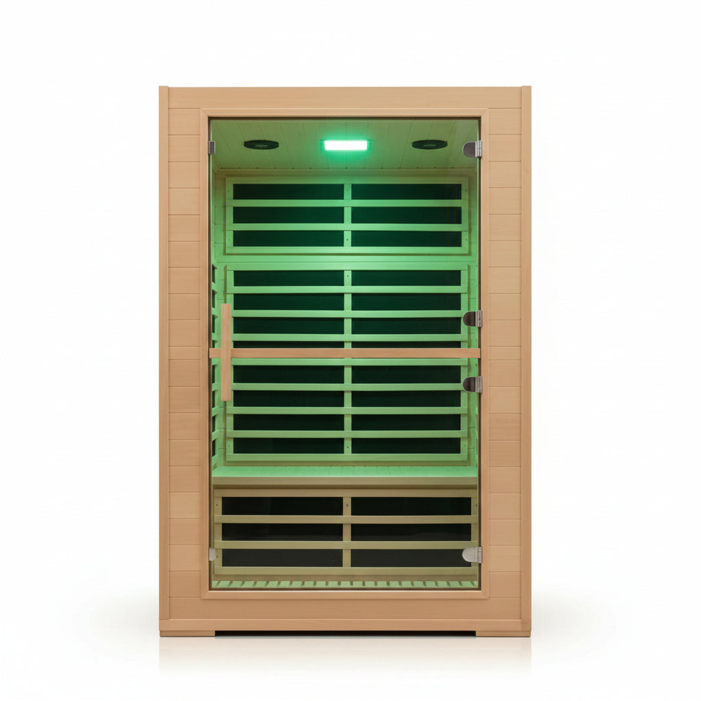 2 Person Far Infrared Sauna with Smart APP Control, 2000W Low EMF Wooden Infrared Sauna Room for Home, 8 Carbon Mica Heating Panels Wellness Sauna, Canadian Hemlock Indoor Spa for Home Relaxation