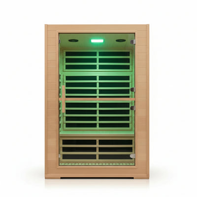 2 Person Far Infrared Sauna with Smart APP Control, 2000W Low EMF Wooden Infrared Sauna Room for Home, 8 Carbon Mica Heating Panels Wellness Sauna, Canadian Hemlock Indoor Spa for Home Relaxation