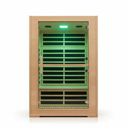 2 Person Far Infrared Sauna with Smart APP Control, 2000W Low EMF Wooden Infrared Sauna Room for Home, 8 Carbon Mica Heating Panels Wellness Sauna, Canadian Hemlock Indoor Spa for Home Relaxation