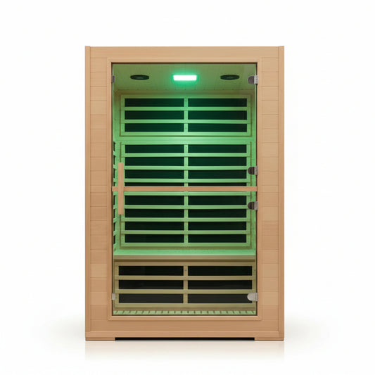 2 Person Far Infrared Sauna with Smart APP Control, 2000W Low EMF Wooden Infrared Sauna Room for Home, 8 Carbon Mica Heating Panels Wellness Sauna, Canadian Hemlock Indoor Spa for Home Relaxation