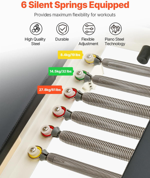 Pilates Reformer Foldable, Suitable for Intermediate and Beginners Users, Pilates Equipment for Home Gym Studio Use with 4 Adjustable Resistance Spring, up to 400 LBS
