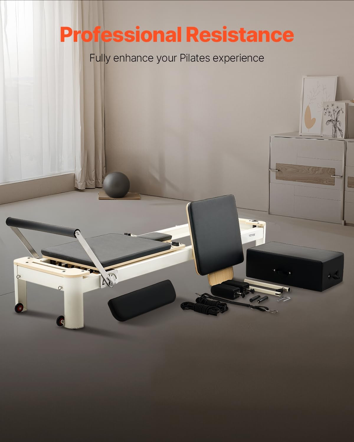 Pilates Reformer Foldable, Suitable for Intermediate and Beginners Users, Pilates Equipment for Home Gym Studio Use with 4 Adjustable Resistance Spring, up to 400 LBS