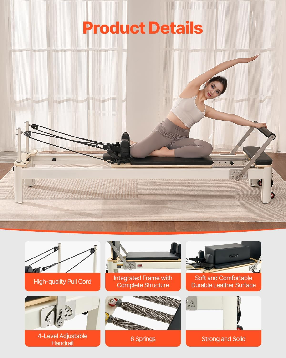 Pilates Reformer Foldable, Suitable for Intermediate and Beginners Users, Pilates Equipment for Home Gym Studio Use with 4 Adjustable Resistance Spring, up to 400 LBS