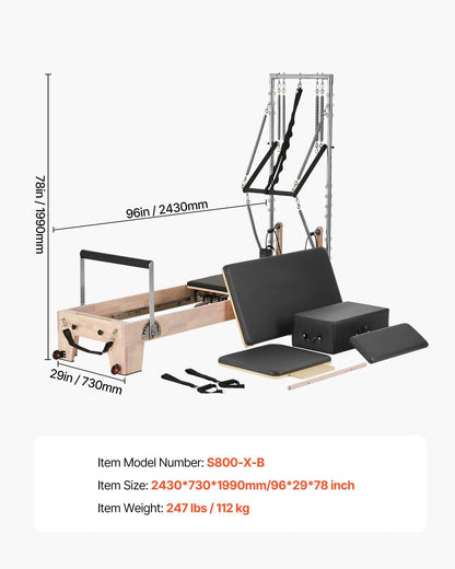 Pilates Reformer Foldable, Suitable for Intermediate and Beginners Users, Pilates Equipment for Home Gym Studio Use with 4 Adjustable Resistance Spring, up to 400 LBS