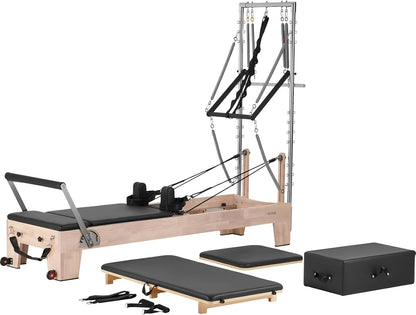 Pilates Reformer Foldable, Suitable for Intermediate and Beginners Users, Pilates Equipment for Home Gym Studio Use with 4 Adjustable Resistance Spring, up to 400 LBS