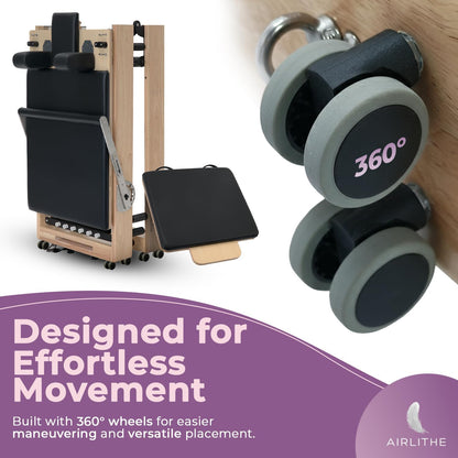 Foldable Wooden Pilates Reformer for Home, 70+ Guided Workouts | Reformer Box, Foot Board, Jump Board, 360-Degree Wheels, Non-Slip Feet, Supports Rehabilitation and Physiotherapy