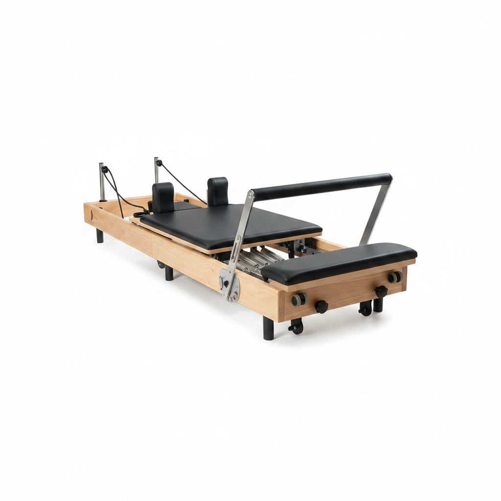 Foldable Wooden Pilates Reformer for Home, 70+ Guided Workouts | Reformer Box, Foot Board, Jump Board, 360-Degree Wheels, Non-Slip Feet, Supports Rehabilitation and Physiotherapy