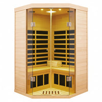 2-Person Corner Far Infrared Sauna Room - Hemlock Wood, Deluxe Transparent Glass Front, Large Capacity Home Sauna