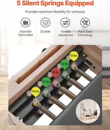 Pilates Reformer Foldable, Suitable for Intermediate and Beginners Users, Pilates Equipment for Home Gym Studio Use with 4 Adjustable Resistance Spring, up to 400 LBS